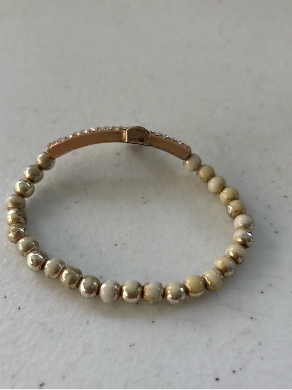 Rose Gold Cross Beaded Stretch Bracelet - Nude & Gold Accent